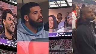 Celebs who attended to Super Bowl. Lebron James, Justin Bieber, Kanye West, Cardi B