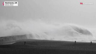 England's Newhaven beach hit by large waves as Storm Eunice batters UK