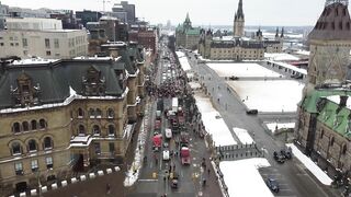 Drone Footage (4K) Freedom Convoy Canada (Ottawa) Trucker Protest