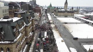 Drone Footage (4K) Freedom Convoy Canada (Ottawa) Trucker Protest