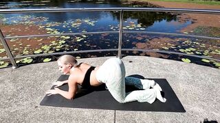 Relaxing yoga by the lake