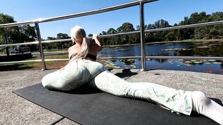 Relaxing yoga by the lake