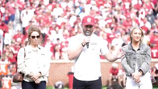 Baker Mayfield speaks at halftime of Sooners Spring Game after Heisman Trophy statue unveiling!