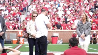 Baker Mayfield speaks at halftime of Sooners Spring Game after Heisman Trophy statue unveiling!