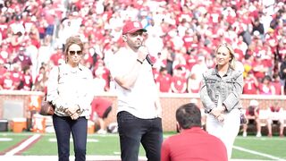 Baker Mayfield speaks at halftime of Sooners Spring Game after Heisman Trophy statue unveiling!