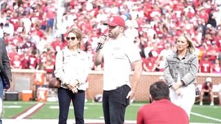 Baker Mayfield speaks at halftime of Sooners Spring Game after Heisman Trophy statue unveiling!