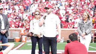 Baker Mayfield speaks at halftime of Sooners Spring Game after Heisman Trophy statue unveiling!