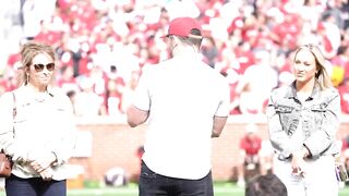 Baker Mayfield speaks at halftime of Sooners Spring Game after Heisman Trophy statue unveiling!