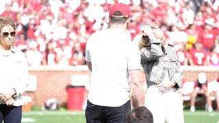 Baker Mayfield speaks at halftime of Sooners Spring Game after Heisman Trophy statue unveiling!