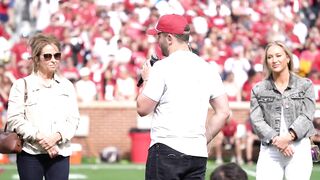 Baker Mayfield speaks at halftime of Sooners Spring Game after Heisman Trophy statue unveiling!