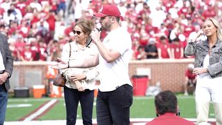 Baker Mayfield speaks at halftime of Sooners Spring Game after Heisman Trophy statue unveiling!