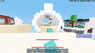 Dominating server with no armor and with a wooden sword in roblox bedwars