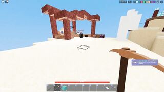 Dominating server with no armor and with a wooden sword in roblox bedwars