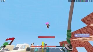 Dominating server with no armor and with a wooden sword in roblox bedwars