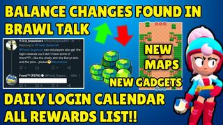 Balance changes found in Brawl Talk! | Login calendar daily rewards list | New gadgets & more info