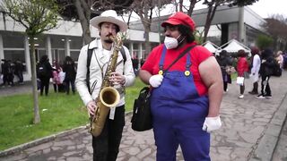 SAX GUY surprises COSPLAYERS with their ANIME SONGS