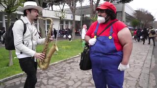 SAX GUY surprises COSPLAYERS with their ANIME SONGS