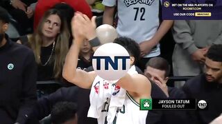 Jayson Tatum fouls out in game 4 vs Nets after this offensive foul ????