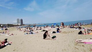 Beach ???? Walk - Spain - Barcelona Beach - April 2022 - 4K Ultra HD