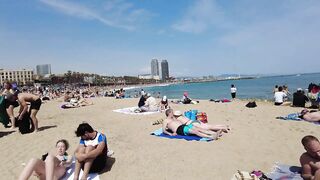 Beach ???? Walk - Spain - Barcelona Beach - April 2022 - 4K Ultra HD