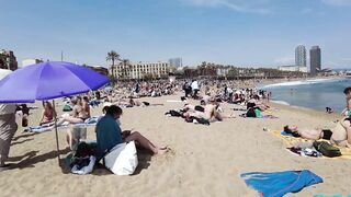 Beach ???? Walk - Spain - Barcelona Beach - April 2022 - 4K Ultra HD