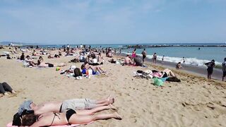 Beach ???? Walk - Spain - Barcelona Beach - April 2022 - 4K Ultra HD