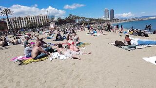 Beach Walk Spain - Barcelona Beach, Barceloneta - 2022 - 4K