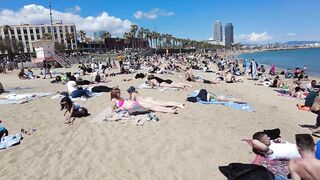 Beach Walk Spain - Barcelona Beach, Barceloneta - 2022 - 4K