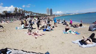 Beach Walk Spain - Barcelona Beach, Barceloneta - 2022 - 4K