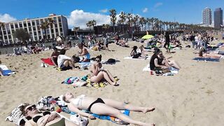 Beach Walk Spain - Barcelona Beach, Barceloneta - 2022 - 4K