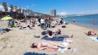 Beach Walk Spain - Barcelona Beach, Barceloneta - 2022 - 4K