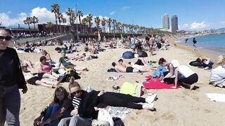 Beach Walk Spain - Barcelona Beach, Barceloneta - 2022 - 4K