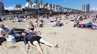 Beach Walk Spain - Barcelona Beach, Barceloneta - 2022 - 4K