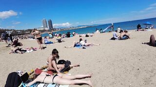 Beach Walk Spain - Barcelona Beach, Barceloneta - 2022 - 4K