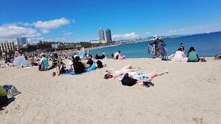 Beach Walk Spain - Barcelona Beach, Barceloneta - 2022 - 4K