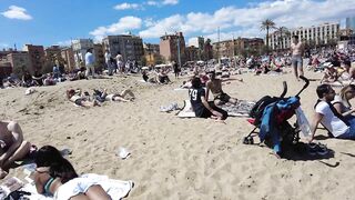 Beach Walk Spain - Barcelona Beach, Barceloneta - 2022 - 4K