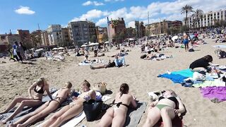 Beach Walk Spain - Barcelona Beach, Barceloneta - 2022 - 4K