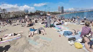 Beach Walk Spain - Barcelona Beach, Barceloneta - 2022 - 4K