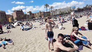 Beach Walk Spain - Barcelona Beach, Barceloneta - 2022 - 4K