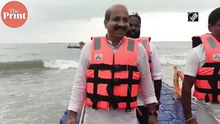 Udupi MLA K Raghupathi Bhat inaugurates Karnataka’s first floating bridge at Malpe beach