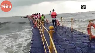 Udupi MLA K Raghupathi Bhat inaugurates Karnataka’s first floating bridge at Malpe beach