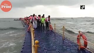 Udupi MLA K Raghupathi Bhat inaugurates Karnataka’s first floating bridge at Malpe beach