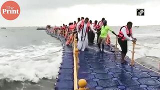 Udupi MLA K Raghupathi Bhat inaugurates Karnataka’s first floating bridge at Malpe beach