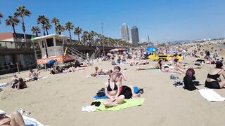 4K Beach Walk - Barcelona Spain - Barceloneata Beach - 2022