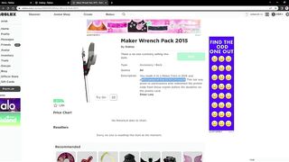 Roblox Old Item went Limited again (Maker Wrench Pack 2015)