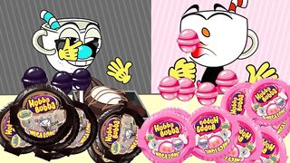 Pink vs Black Challenge | Mukbang Animation Cuphead /ASMR/ Chupa Chup & Hubba Bubba /Slime Mukbang