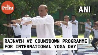 Defence Minister Rajnath Singh participates in the countdown programme for International Yoga day