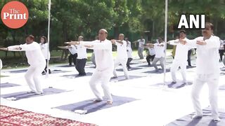 Defence Minister Rajnath Singh participates in the countdown programme for International Yoga day