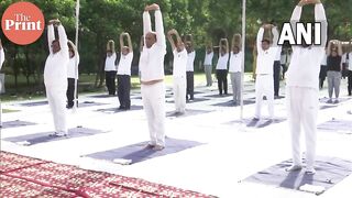 Defence Minister Rajnath Singh participates in the countdown programme for International Yoga day