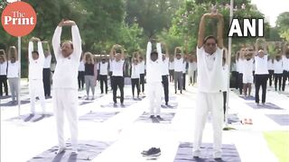 Defence Minister Rajnath Singh participates in the countdown programme for International Yoga day